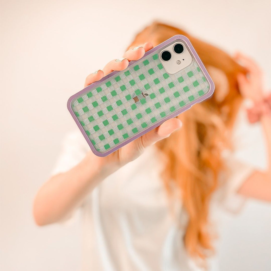 Clear Green Gingham iPhone 6/6s/7/8/SE Case With Lavender Ridge