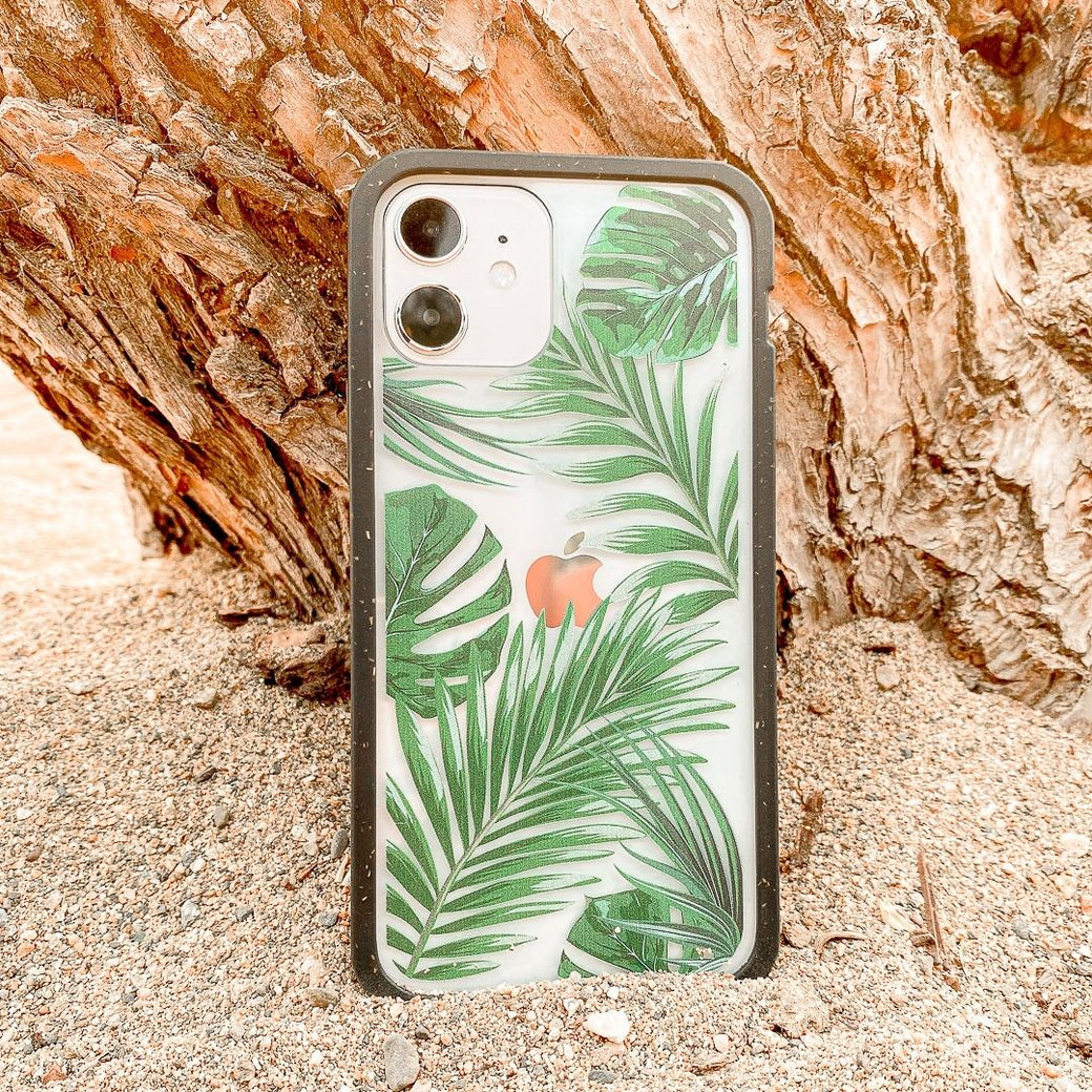 Clear Tropical Leaves iPhone XR Case With Black Ridge
