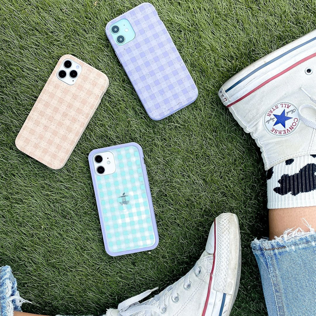 Clear Green Gingham iPhone 6/6s/7/8/SE Case With Lavender Ridge