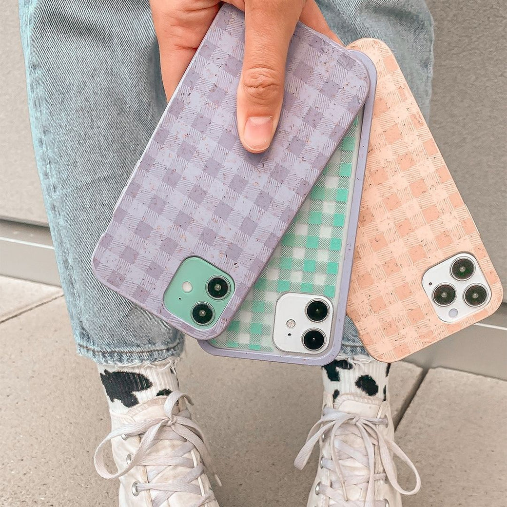 Clear Green Gingham iPhone 6/6s/7/8/SE Case With Lavender Ridge