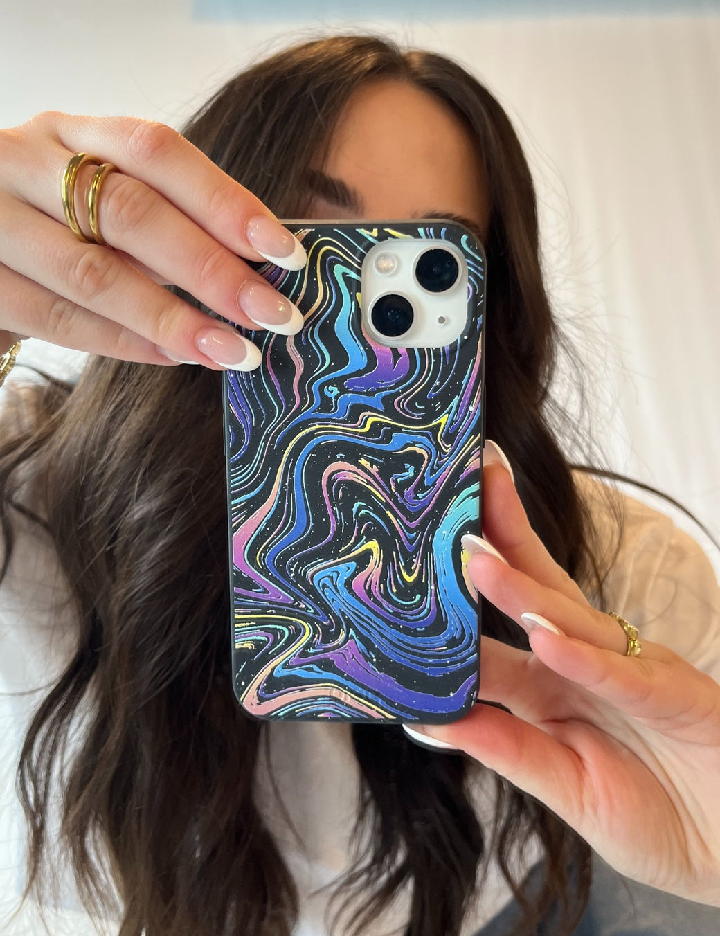 Black Galaxy Swirls iPhone 14 Case with MagSafe Module