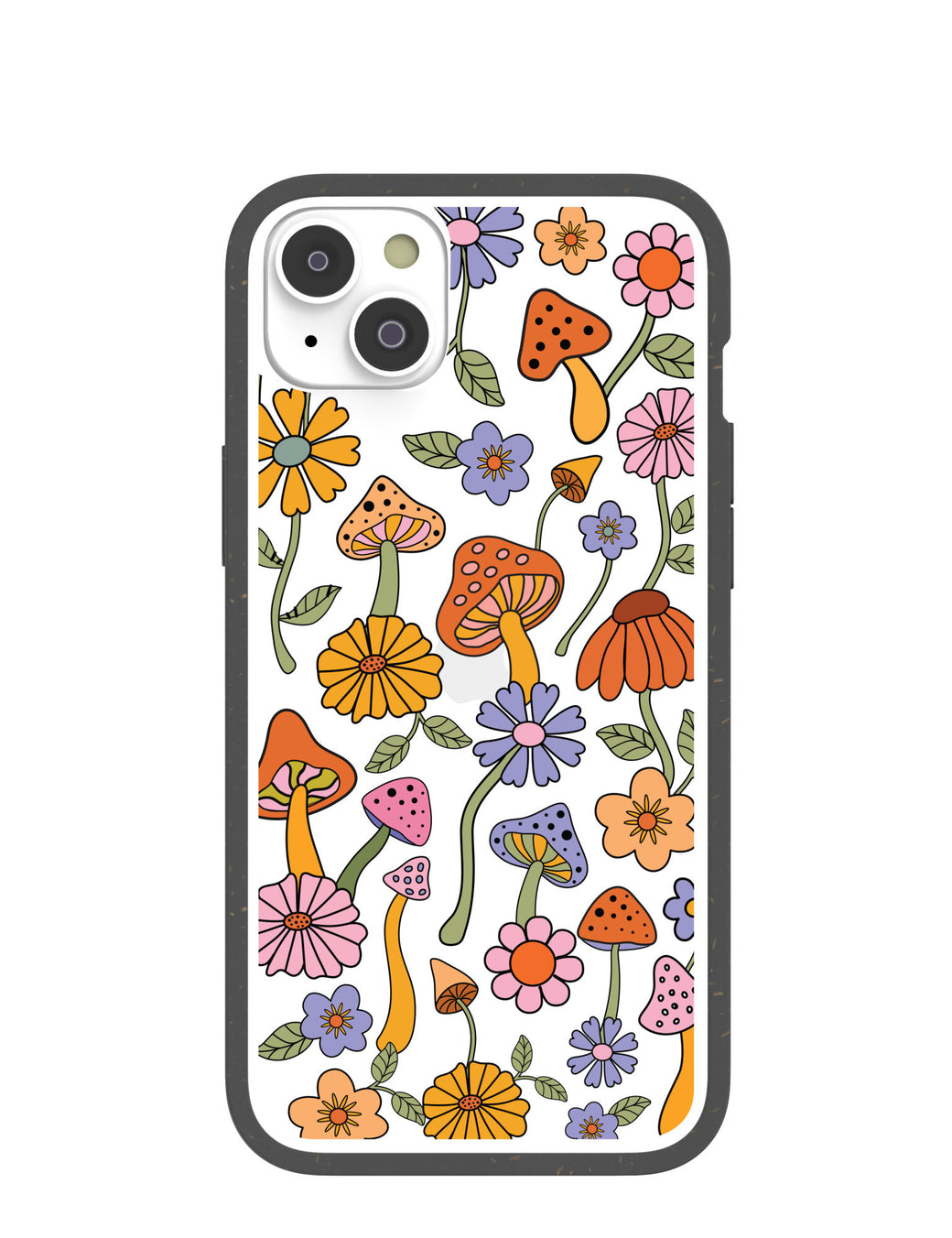 Clear Shrooms and Blooms iPhone 14 Plus Case With Black Ridge
